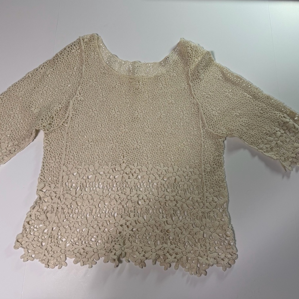 Elegant Women's Crochet Blouse in Cream